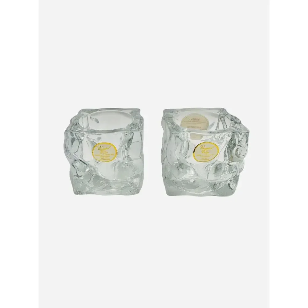 Vintage KIG Indonesia glass Votive Candle Holder Set Heavy Crystal Clear Glass